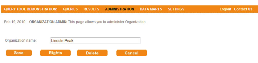 This screen shot depicts the user interface used to create a new organization.