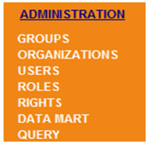 This screen shot depicts the menu options available to administers under the 'Administration' link.