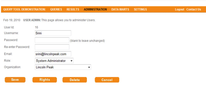 This screen shot depicts the user interface used to administer a single use profiles.